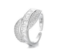Open Adjustable Ring for Women, Princess & Round Pave Cubic Zirconia Cross Band Statement Cocktail Ring, Stackable Fashion Jewelry Party Daily Wear