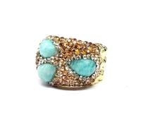 Open Adjustable Ring Wide Band Multi Stone Inlay Women，natural stone8