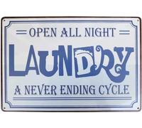 Open All Night Laundry a Never Ending Cycle Hanging Retro Metal Sign Wall Art Bathroom Laundry Room Decor Wash Room Signs Country Home DecorTin Sign 8X12 Inches