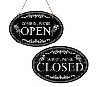 Open and Closed Business Sign, 11.8x7.9inch Double Sided Reversible Come in We're Open and Sorry We're Closed Sign Business Outdoor Sign for Hotel Restaurant Cafe Door