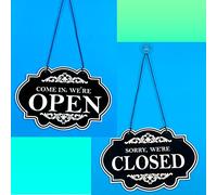 Open and Closed Business Sign, Double Sided Reversible Come in We're Open and Sorry We're Closed Sign Store Hanging Sign for Restaurant Club Cafe Hotel Size:250MM X 170MM (Black)