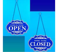 Open and Closed Business Sign, Double Sided Reversible Come in We're Open and Sorry We're Closed Sign Store Hanging Sign for Restaurant Club Cafe Hotel Size:250MM X 170MM (Blue)
