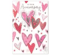 Open Anniversary Card - Couple Wedding Anniversary Hearts - 19.5cm x 13.5cm (7.5" x 5.25")