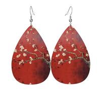 Open apricot blossoms Pattern leather earrings | Water drop-shaped printed earrings, suitable for daily/party/dating scenes