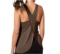 Open Back Gym Vest Tops Women Criss Cross Back Tank Tops Summer Sleeveless Sport Workout Tank Top Athletic Yoga T-Shirts Running Vest Lighweight Activewear Exercise Clothing Coffee