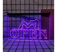 OPEN Bar Neon Sign for Wall Decor, USB Powered Dimmable LED Neon Lights for Man Cave Dance Show Party Prom,Purple,30x20cm