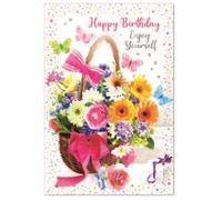 Open Birthday Card - Floral Bouquet Female Her Ladies - Size: 7.5" x 5.25" (C)