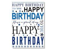 Open Birthday Card - Script Blue & Silver - 7.5" x 5.25" 004
