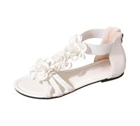 Open Boho Sandals with Floral Pattern Flat Summer Shoes for Beach Leisure Casual Slip On Ideal Women's Sandals for Warm Days, White, 9 UK