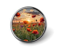 Open Book And Light Lapel Pin Fashion Brooch Pin Cute Button Badges Round Button Pins Enamel Pins Metal Pinback for Hat Shirt Clothing Bags Decoration, Red Poppy Flower Field in Sunset, Circular
