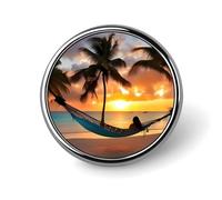 Open Book And Light Lapel Pin Fashion Brooch Pin Cute Button Badges Round Button Pins Enamel Pins Metal Pinback for Hat Shirt Clothing Bags Decoration, Coconut Beach Sunset Hammock, Circular