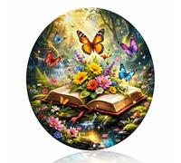 Open Book Fantasy Forest Metal Sign - Magical Vintage Round Aluminum Wall Decor for Library Study Reading Nook Classroom Book Room, 8x8 Inches (26069)