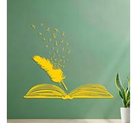 Open Book Feather Words Writer Literature School Engraving Decals Art Decoration 54.6x65cm Yellow
