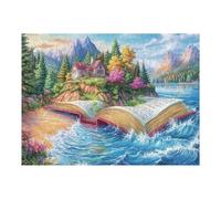 Open Book Mountain Lake 500 Pieces Premium Jigsaw Puzzle Adult Jigsaws Educational Challenge Mental Exercise Wall Art Winter Cardboard 500 PCS