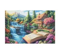 Open Book Waterfall Forest Wild Nature Rural 1000 Piece Jigsaw Puzzle for Adults Fun Challenging And Enjoyable for Home Or Family 1000 PCS（75x50cm）