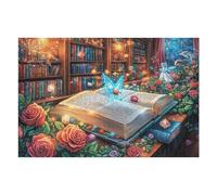 Open Book Wolf Flower Forest Wildlife Wild Nature 1000 Piece Jigsaw Puzzle for Adults Date Night Activity Couple Bonding Beautiful Design Ideal Anniversary Present 1000 PCS