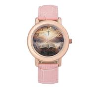 Open Book Women's Watch Pink Rose Gold Strap Wristwatch Minimalist Easy Reader Watchec