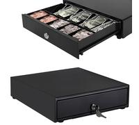 Open Cash Drawer Heavy Duty Electronic Cash Register Till Drawer Box, 4 Cash Bills Notes Cheques Compartment, 5 Coin Trays Key Lock System for Point Sale Retail Shops Businesses 33.5x38x8cm