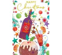 Open Christmas Card Red Wine Glass Pudding 7.5" x 5" Lovely Verse