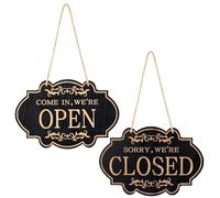 Open Closed Sign, 30 x 20 cm, Double-Sided Open Closed Sign, Opening Times Sign and Sorry, We Have Closed Sign for Door, Restaurant, Club, Café, Hotel (Brown)