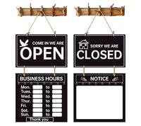Open Closed Sign - Business Door Display | Double Sided Hanging Board, Shop Opening Hours | Decorative Welcome Signage, Reversible Storefront Marker, Daily Schedule Notice Office Retail Accessory