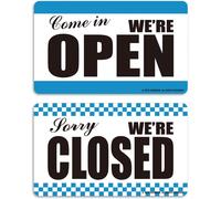 Open Closed Sign Double Sided - Blue Checkerboard 25x15cm