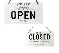 Open Closed Sign for Business with Hooks & Rope, 14x25cm Wooden Hanging for Shop Window Door, Cafe Restaurant Bar, Grey White Come in We're Open Closed Sign (White Gray)