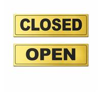 Open Closed Sign Set - Gold Effect Door Sign Pair - Self-Adhesive Business Shop Display Plaque for Office, Retail, Café & Salon