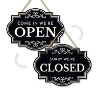 Open Closed Signs for Business - 11x8 Dibond Double Sided Come In Sign with Rope