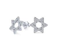 Open Cubic Zirconia Religious Judaic Hanukkah Pave AAA CZ Star Of David Stud Earrings For Bat Mitzvah For Women For Teen .925 Sterling Silver