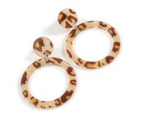 Open Cut Acrylic Hoop Earrings with Animal Print (Brown Colours) - 55mm Drop/40mm Diameter/Medium Size
