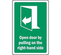Open door by pulling on the right hand side of the door sign - Self adhesive sticker (150mm x 100mm)