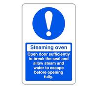 Open Door Sufficiently To Break The Seal And Allow Steam And Water To Escape Before Opening Fully - safety sign- 3mm Aluminum Dibond for indoor/outdoor usage (600mm x 400mm) 20m Viewing Distance.