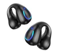 Open Ear Bone Conduction Headphones Bluetooth 5.3 Wireless Clip On Earbuds with Digital Display Charging Case 60 Hours Playtime Sport Earphones Built-in Mic IPX7 Waterproof for Running Fitness Black
