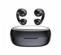 Open Ear Clip Wireless Earbuds Bluetooth 5.3, Sports Earphones Built-in Microphone,Bone Conduction Headphones, Wireless Charging Case & Display, Waterproof Fitness Headphones for Running (Black)