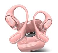 Open-Ear Headphones, Bluetooth 5.4 Wireless Earbuds Deep Bass, 48H True Wireless Bluetooth Earphones with Mic, Adjustable Earhook Open Ear Earbuds, IPX7 Waterproof Earphones for Running/Fitness, Pink