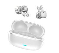 Open-Ear Headphones - Wireless Bluetooth AI Translation Earbuds with Microphone & Rhinestone Earphone Decoration,Secure,Lightweight,Clip-On Fit, Water Resistant,Fast Charging,Noise Cancelling (white)