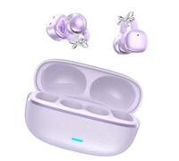 Open-Ear Headphones - Wireless Bluetooth Earbuds with Microphone & Rhinestone Earphone Decoration,Secure,Lightweight,Clip-On Fit, Water Resistant,Fast Charging,Noise Cancelling (purple)