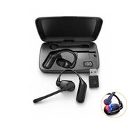 Open Ear Mono Bluetooth Headset, Wireless Bluetooth Single Ear Piece Handsfree Earpiece with Detachable Mic, ENC Noise Cancelling Earphone, Universal Left/Right Fit for Truckers/Call Center/Office