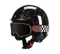 Open Face Bluetooth Motorbike Helmets DOTECE Approved Retro Motorcycle Half Helmet Avce Goggles 3/4 Half Face Crash Helmets for Adults Unisex Built-In Dual Speaker Microphone I,XL:61-62CM