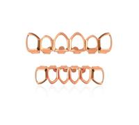 Open Face Grills, 6 Teeth Grillz Top and Bottom Set Hip Hop for Your Gold Plated Tooth Cap, for Women Men Rapper(Pink)