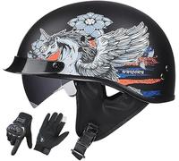 Open-Face Half Helmet - ECE 22.06 Approved Retro Brain Cap for Cruiser Chopper Scooter Pilot Motorcycle Motorbike Half Helmet for Men and Women B5,L/(59~60cm)