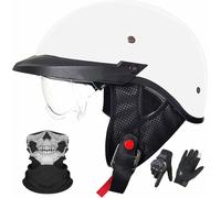 Open-Face Half Helmet - ECE 22.06 Approved Retro Brain Cap for Cruiser Chopper Scooter Pilot Motorcycle Motorbike Half Helmet for Men and Women C2,XL/(61~62cm)