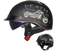 Open Face Half Motorbike Helmet Vintage Cruiser Chopper Scooter Pilot ECE Certified Retro Motorbike Adult Crash Moped Helmet With Sun Visor for Men And Women ,D-M=（57~58cm）