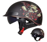 Open Face Half Motorbike Helmet Vintage Cruiser Chopper Scooter Pilot ECE Certified Retro Motorbike Adult Crash Moped Helmet With Sun Visor for Men And Women ,J-L=（59~60cm）