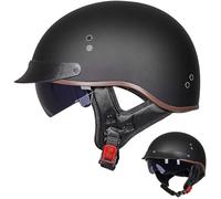 Open Face Half Motorbike Helmet Vintage Cruiser Chopper Scooter Pilot ECE Certified Retro Motorbike Adult Crash Moped Helmet With Sun Visor for Men And Women ,H-L=（59~60cm）