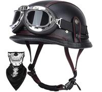 Open Face Half Shell Motorbike Helmet DOT/ECE Approved Vintage Retro Style With Attached Goggles Comfortable Fit Unisex For City Riding And Casual Trips(K,M=(57~58cm))