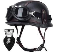 Open Face Half Shell Motorbike Helmet DOT/ECE Approved Vintage Retro Style With Attached Goggles Comfortable Fit Unisex For City Riding And Casual Trips(I,L=(59~60cm))