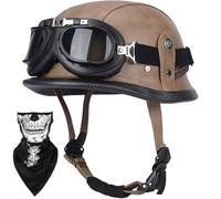 Open Face Half Shell Motorbike Helmet DOT/ECE Approved Vintage Retro Style With Attached Goggles Comfortable Fit Unisex For City Riding And Casual Trips(F,M=(57~58cm))