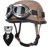 Open Face Half Shell Motorbike Helmet DOT/ECE Approved Vintage Retro Style With Attached Goggles Comfortable Fit Unisex For City Riding And Casual Trips(H,XXXL(65~66cm))